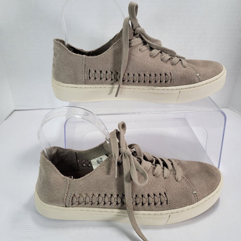 Toms Womens 7.5 Neutral Tan Suede Lace-Up Low Top Sneakers Casual Shoes Boho